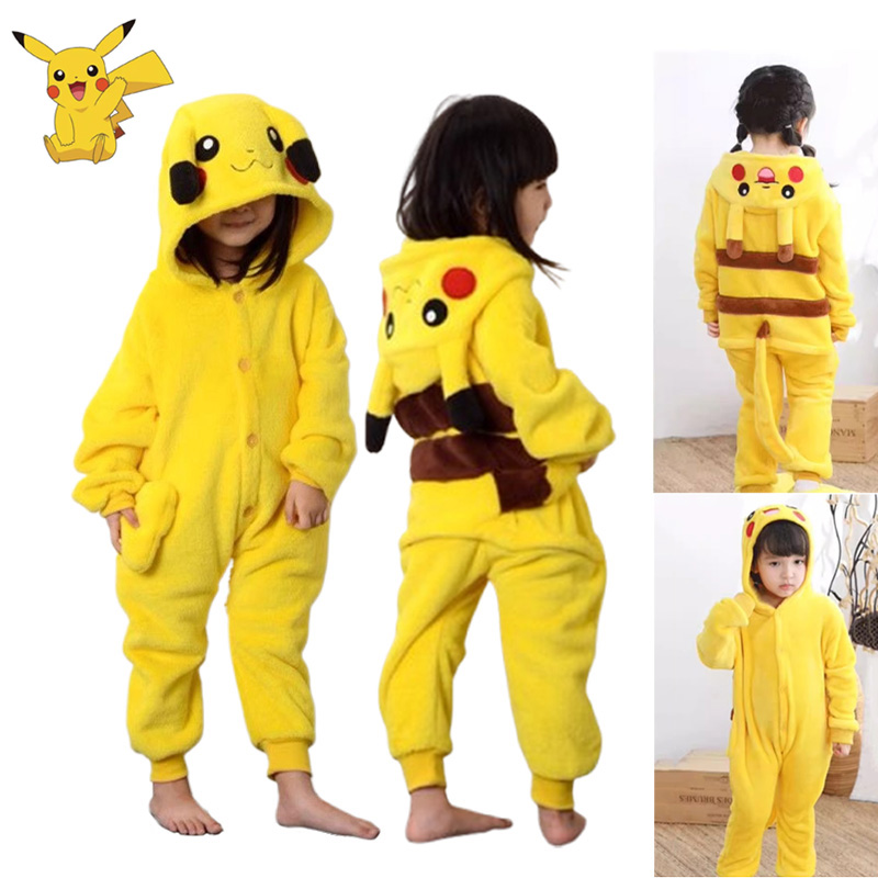 Anime Cosplay Pokemon - Pokemon Pikachu Warm Flannel Homewear Kids